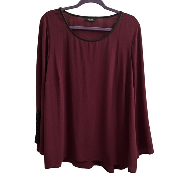 Alyx Women’s Burgundy Chiffon Top W/ Black Faux Leather Mesh Trim Sz 2X - Picture 1 of 5